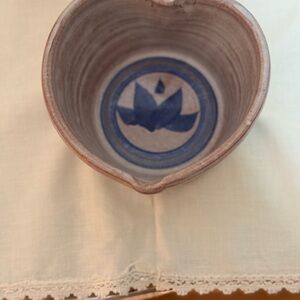 Handmade Beige and Blue Ceramic Heart Bowl